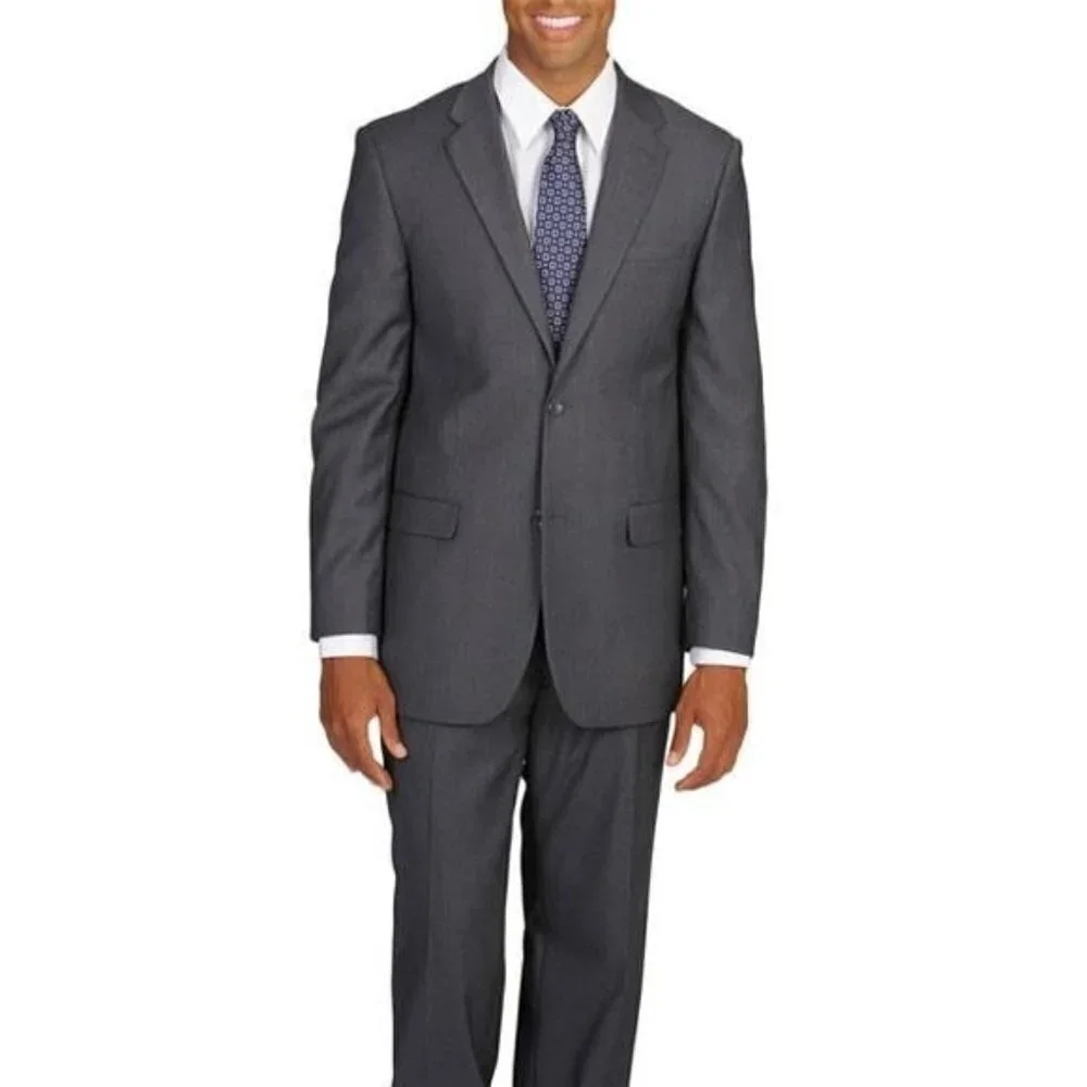 Caravelli Collezione Gray Single Breasted Two Button Close Oxford Blazer Size 44